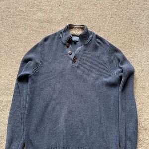 G.H. Bass & Co. Men's Henley Knit Sweater Blue Cotton Acrylic Button Collar M